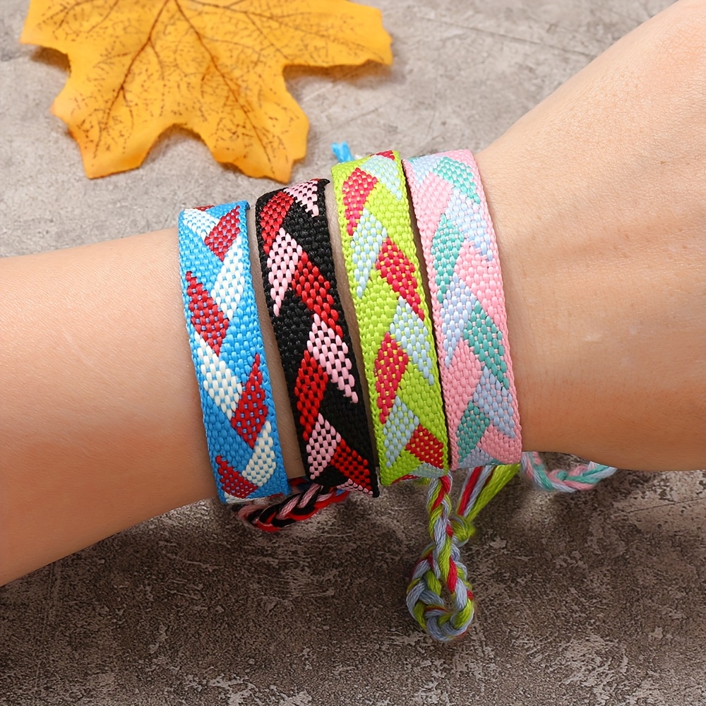 Colorful Rhombus Braided Bracelet with Elastic Closure Unisex Jewelry